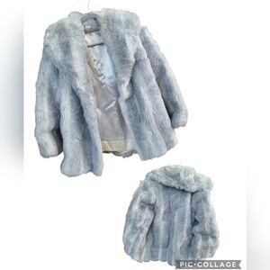 Vtg 1980s Wiman Faux Fur Coat White/Grey Silver Fox Stripes Satin Lining Vintage